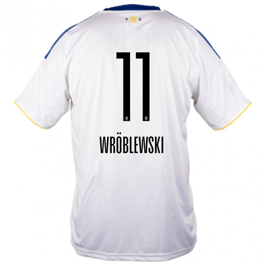 נשים כדורגל Lukas Wröblewski #11 לבן כחול צהוב הרחק ג'רזי 2025/26