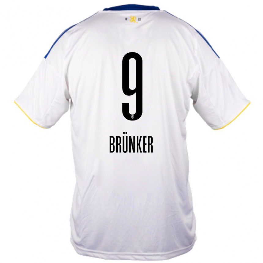 נשים כדורגל קאי ברונקר #9 לבן כחול צהוב הרחק ג'רזי 2025/26
