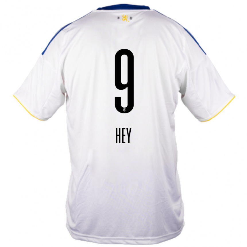 נשים כדורגל Janis Hey #9 לבן כחול צהוב הרחק ג'רזי 2025/26