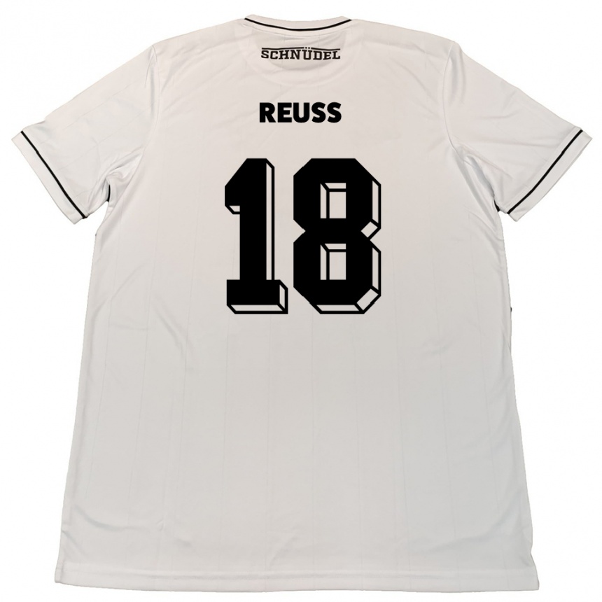 נשים כדורגל Noah Reuß #18 לבן שחור הרחק ג'רזי 2025/26
