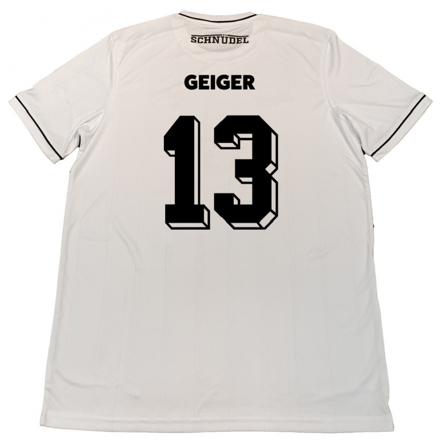 נשים כדורגל Luca Geiger #13 לבן שחור הרחק ג'רזי 2025/26