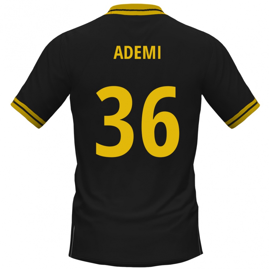 נשים כדורגל Faton Ademi #36 שחור צהוב הרחק ג'רזי 2025/26