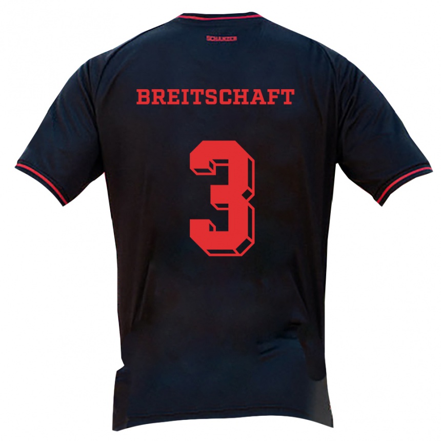 נשים כדורגל Veit Breitschaft #3 שחור אדום לבן הרחק ג'רזי 2025/26