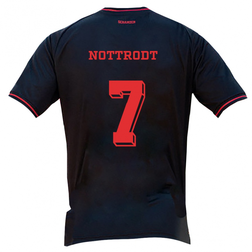 נשים כדורגל ג׳אסטין נוטרודט #7 שחור אדום לבן הרחק ג'רזי 2025/26