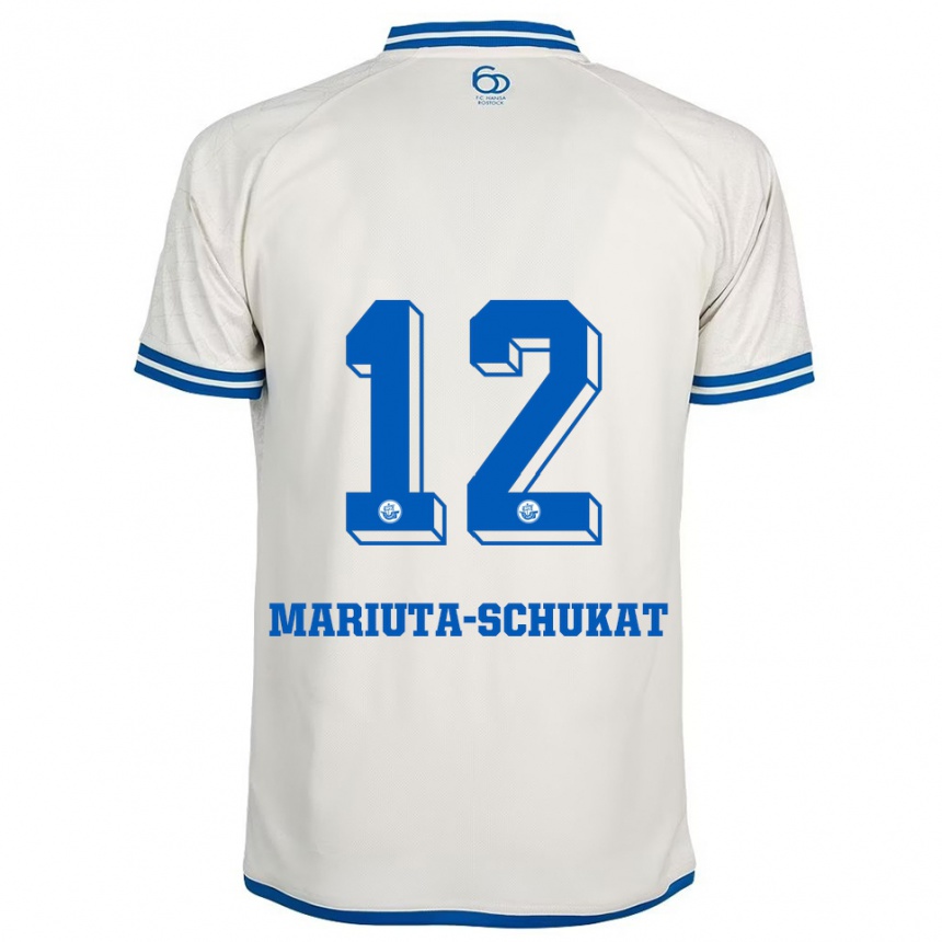 נשים כדורגל Lara Mariuta-Schukat #12 לבן כחול הרחק ג'רזי 2025/26