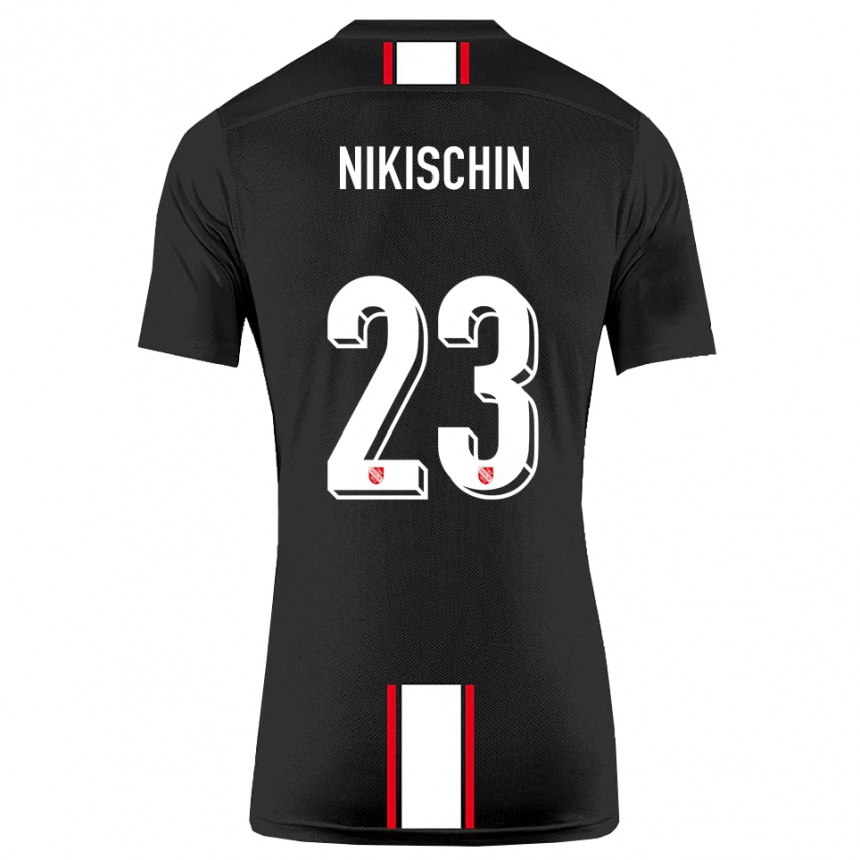 נשים כדורגל Adrian Nikischin #23 שחור לבן הרחק ג'רזי 2025/26