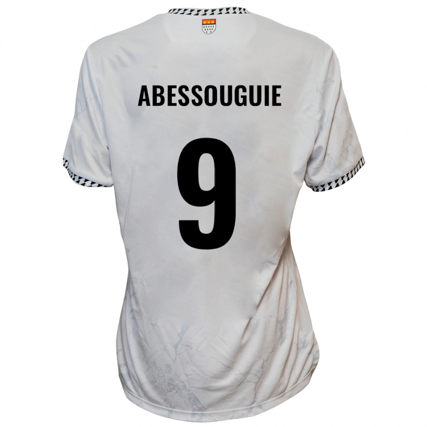 נשים כדורגל Thierry Abessouguie #9 לבן שחור הרחק ג'רזי 2025/26