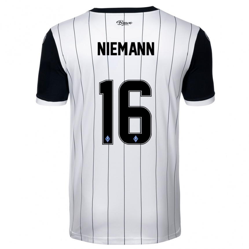 נשים כדורגל Jan Niemann #16 לבן שחור הרחק ג'רזי 2025/26
