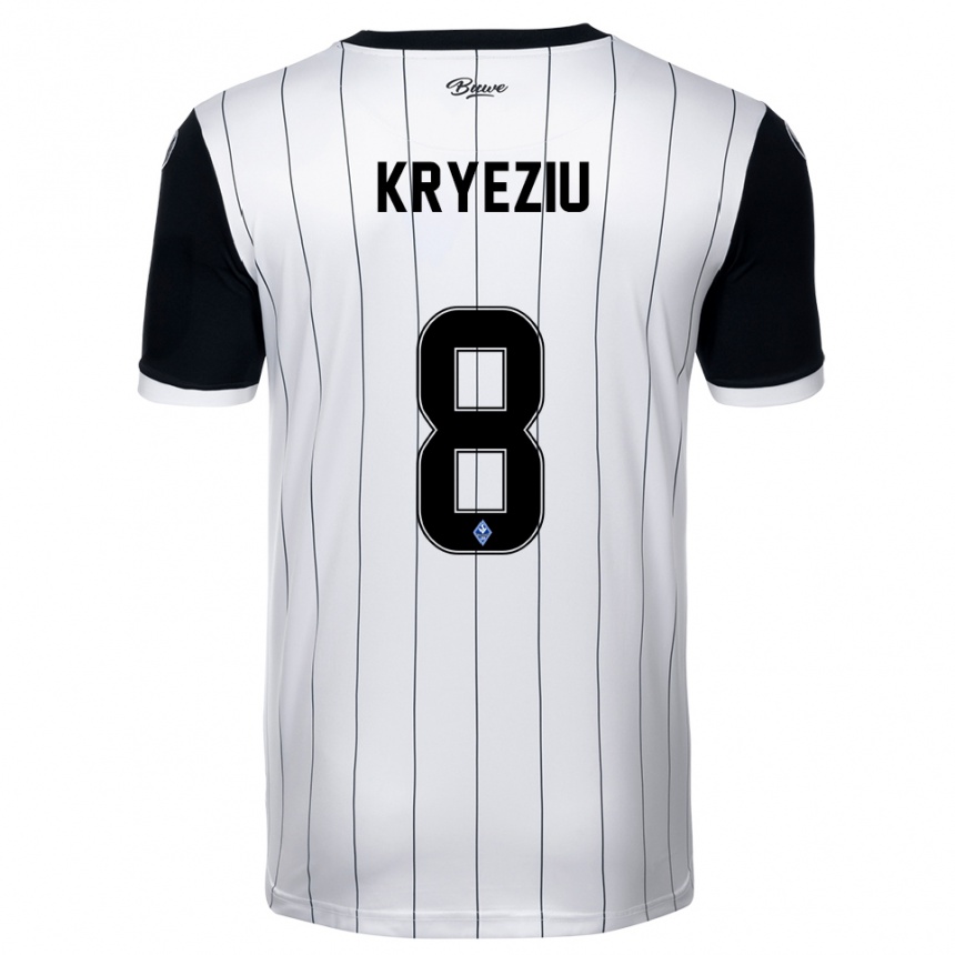 נשים כדורגל Denis Kryeziu #8 לבן שחור הרחק ג'רזי 2025/26