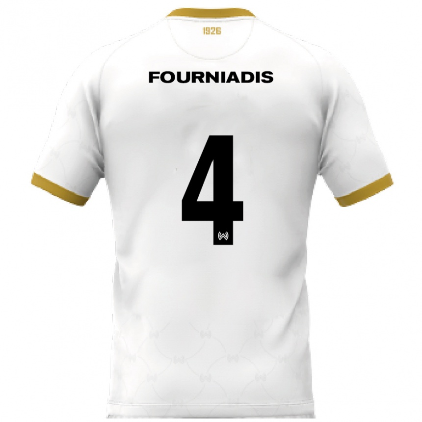 נשים כדורגל Linos Fourniadis #4 לבן זהב הרחק ג'רזי 2025/26