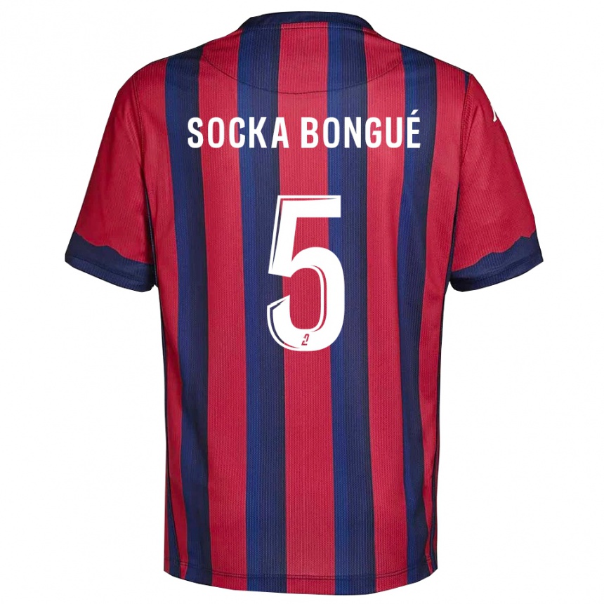 ילדים כדורגל Loïc Socka Bongué #5 בורדו כחול נייבי ג'רזי ביתית 2025/26