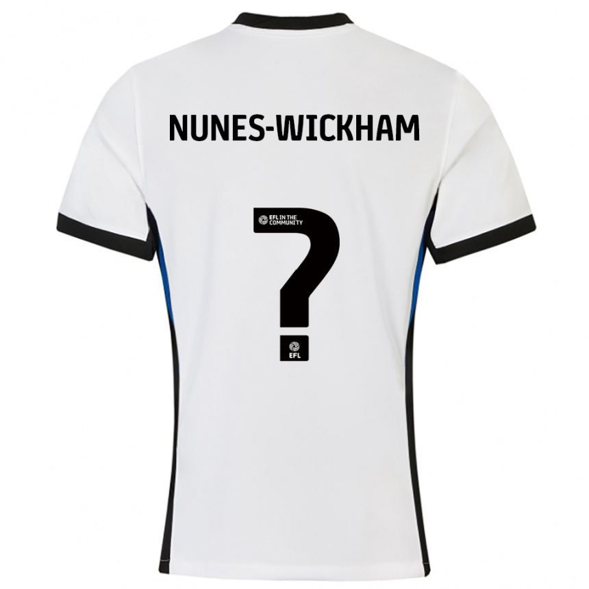 ילדים כדורגל Jayden Nunes-Wickham #0 לבן כחול הרחק ג'רזי 2025/26