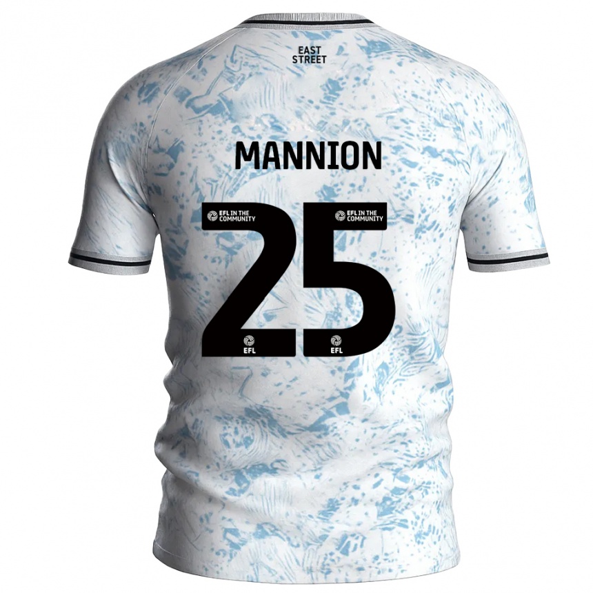 ילדים כדורגל Will Mannion #25 לבן תכלת הרחק ג'רזי 2025/26 ילדים כדורגל Will Mannion #25 לבן תכלת הרחק ג'רזי 2025/26