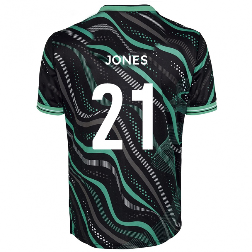 ילדים כדורגל Jordan Jones #21 שחור ירוק הרחק ג'רזי 2025/26