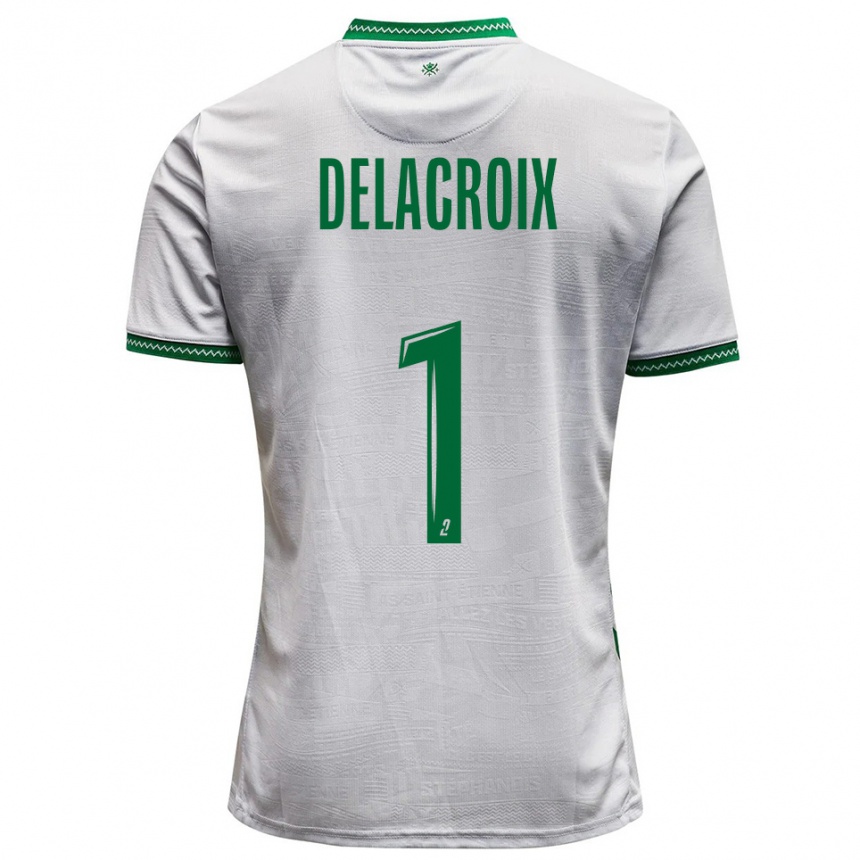 ילדים כדורגל Noa Delacroix #1 לבן ירוק הרחק ג'רזי 2025/26