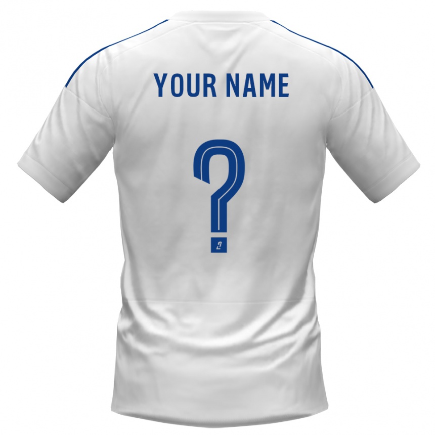 ילדים כדורגל השם שלך #0 לבן כחול הרחק ג'רזי 2025/26