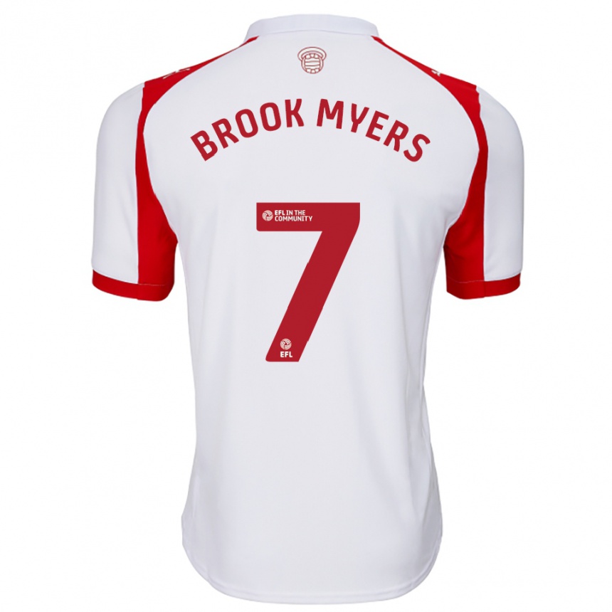 גברים כדורגל Brook Myers #7 לבן אדום ג'רזי ביתית 2025/26