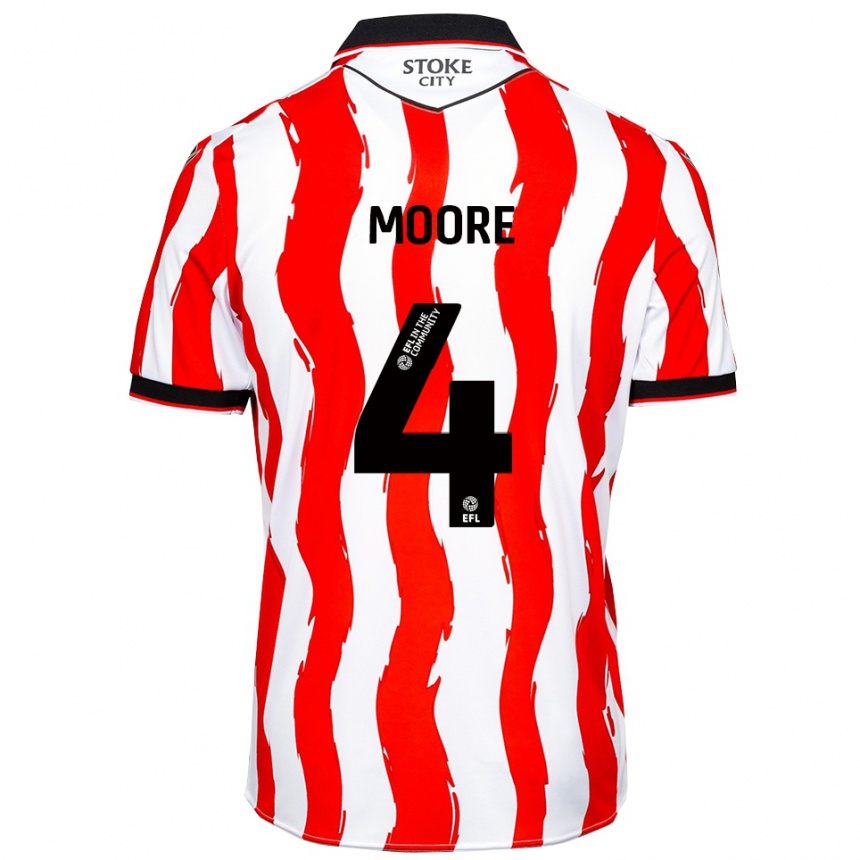 גברים כדורגל Sidney Moore #4 לבן אדום ג'רזי ביתית 2025/26