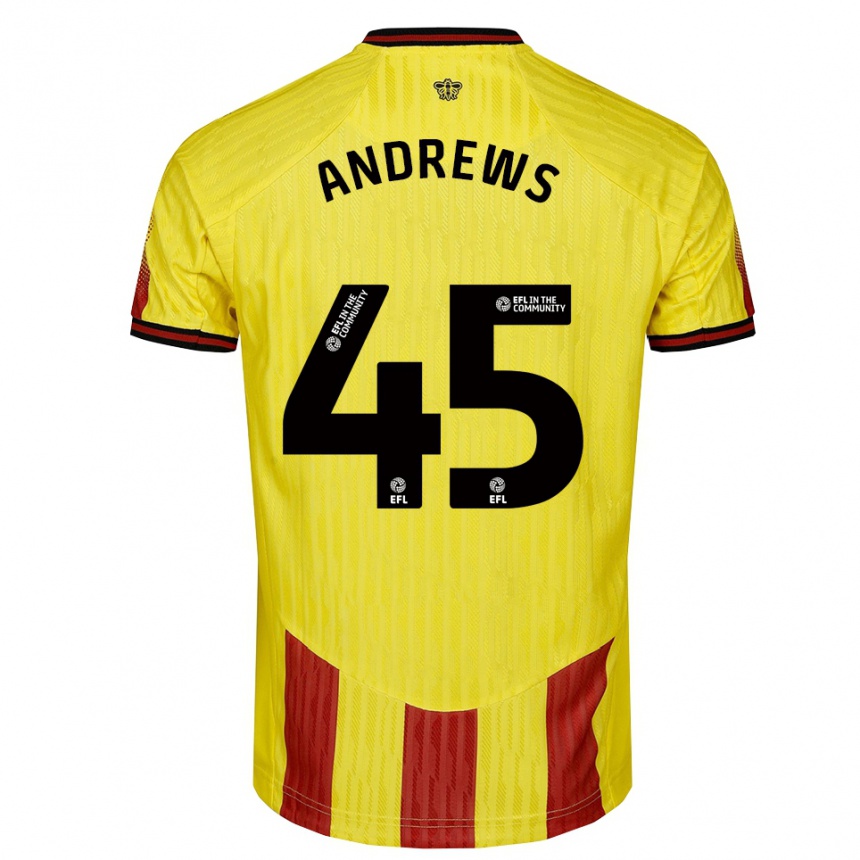 גברים כדורגל ראיין אנדרוז #45 צהוב אדום ג'רזי ביתית 2025/26