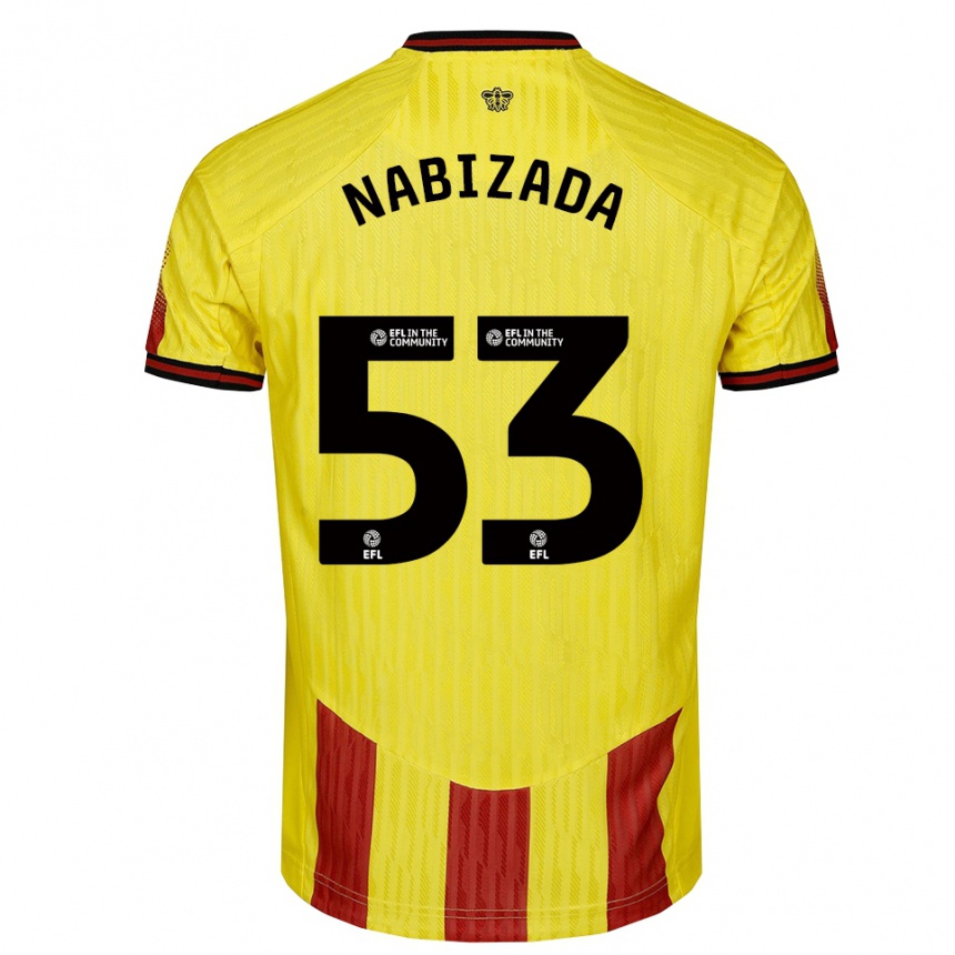 גברים כדורגל אמין נביזאדה #53 צהוב אדום ג'רזי ביתית 2025/26