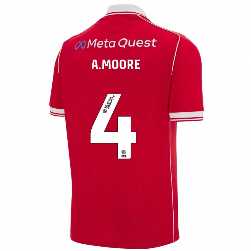 גברים כדורגל Alex Moore #4 אדום לבן ג'רזי ביתית 2025/26