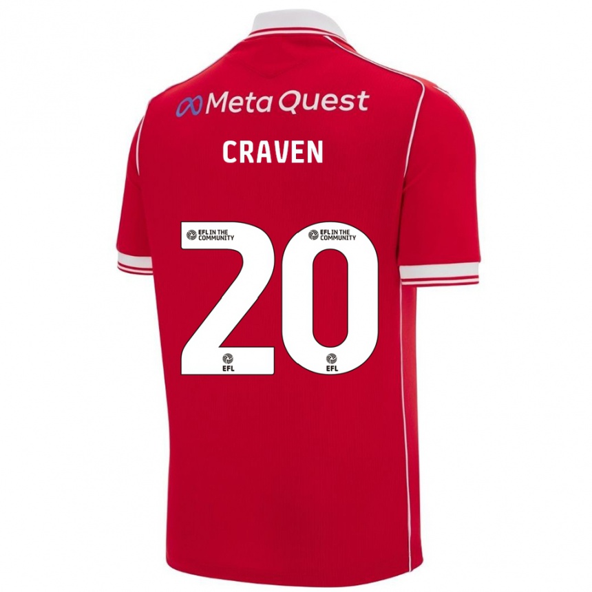 גברים כדורגל Lizzie Craven #20 אדום לבן ג'רזי ביתית 2025/26