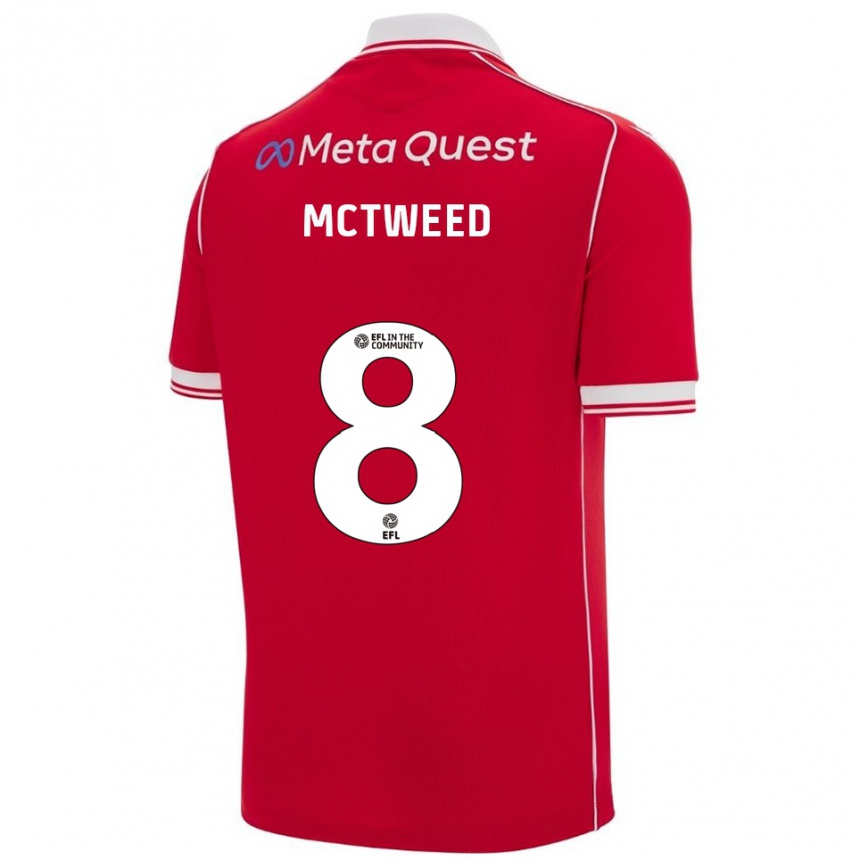 גברים כדורגל Oliver Mctweed #8 אדום לבן ג'רזי ביתית 2025/26