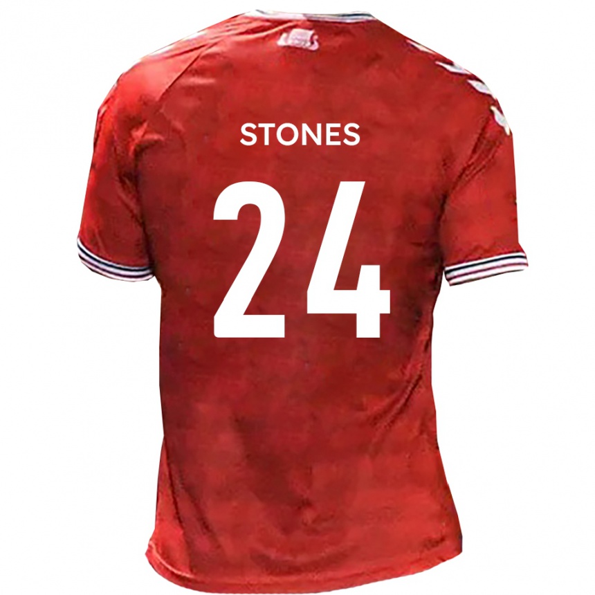 גברים כדורגל ג׳וש סטונס #24 אדום לבן ג'רזי ביתית 2025/26