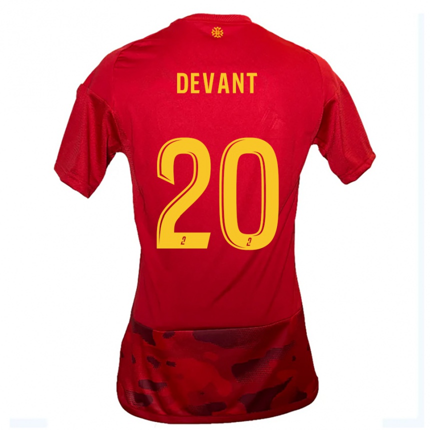 גברים כדורגל Caroline Devant #20 אדום צהוב ג'רזי ביתית 2025/26