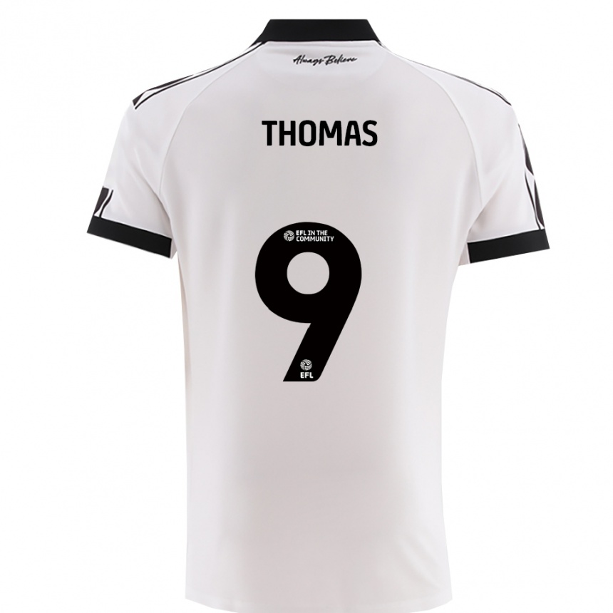 גברים כדורגל אולי תומאס #9 לבן שחור הרחק ג'רזי 2025/26