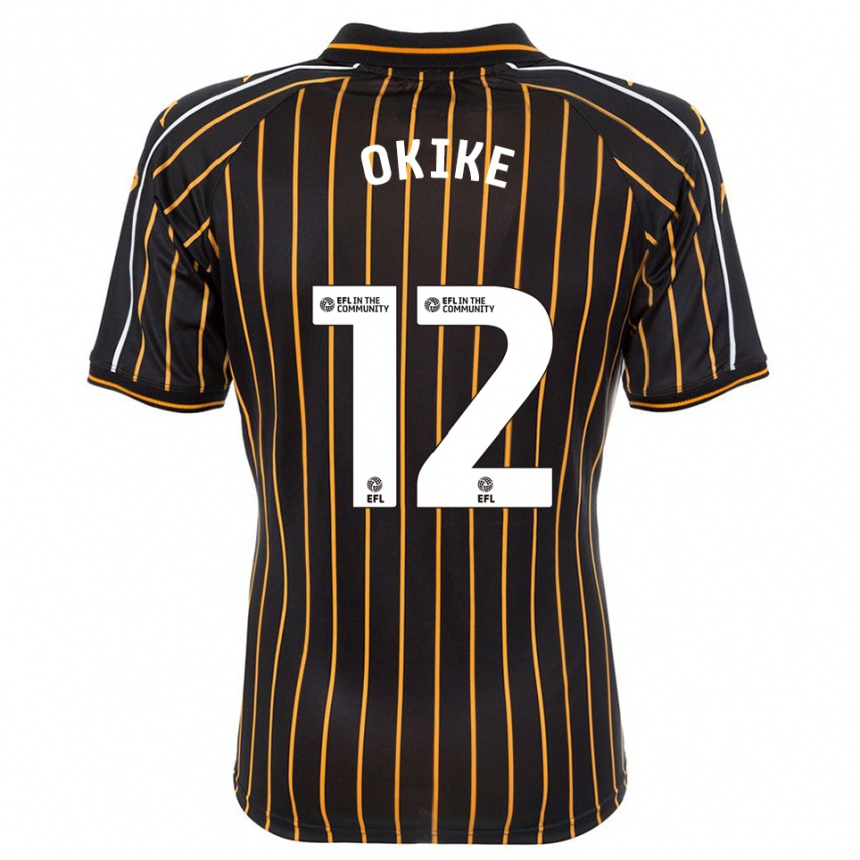 גברים כדורגל Calvin Okike #12 לבן שחור הרחק ג'רזי 2025/26