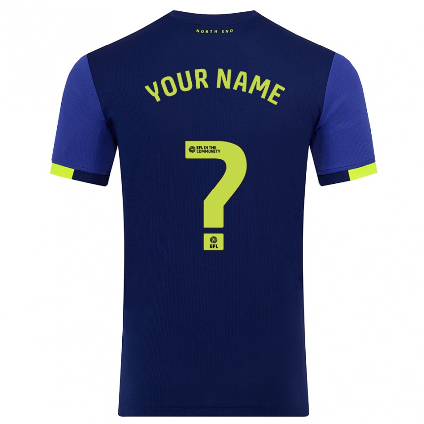 גברים כדורגל השם שלך #0 כחול נייבי צהוב הרחק ג'רזי 2025/26