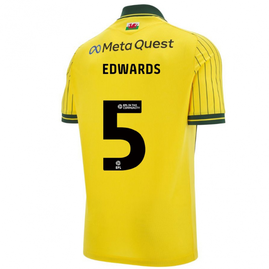 גברים כדורגל Dafydd Edwards #5 צהוב ירוק הרחק ג'רזי 2025/26