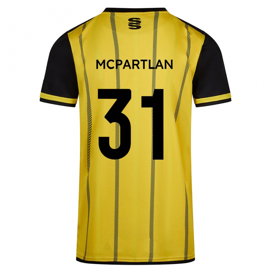 גברים כדורגל Cian Mcpartlan #31 צהוב שחור הרחק ג'רזי 2025/26