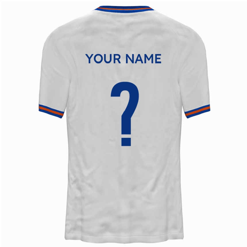 גברים כדורגל השם שלך #0 לבן כחול הרחק ג'רזי 2025/26