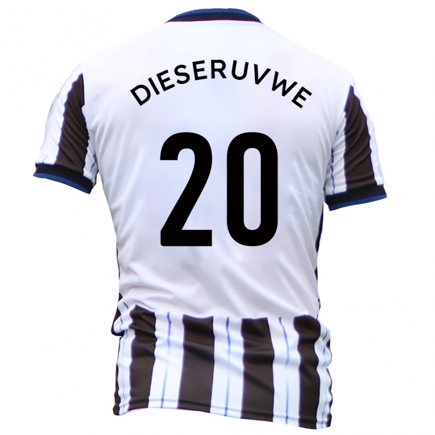 גברים כדורגל Emmanuel Dieseruvwe #20 לבן שחור הרחק ג'רזי 2025/26
