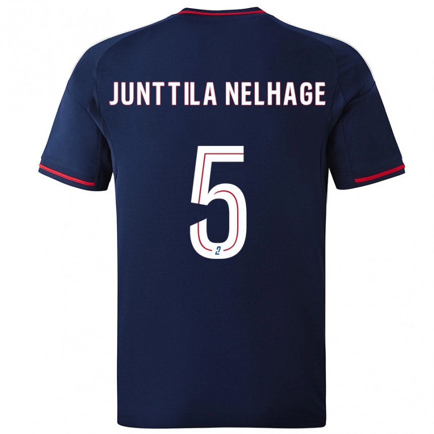 גברים כדורגל Elma Junttila Nelhage #5 כחול נייבי אדום הרחק ג'רזי 2025/26