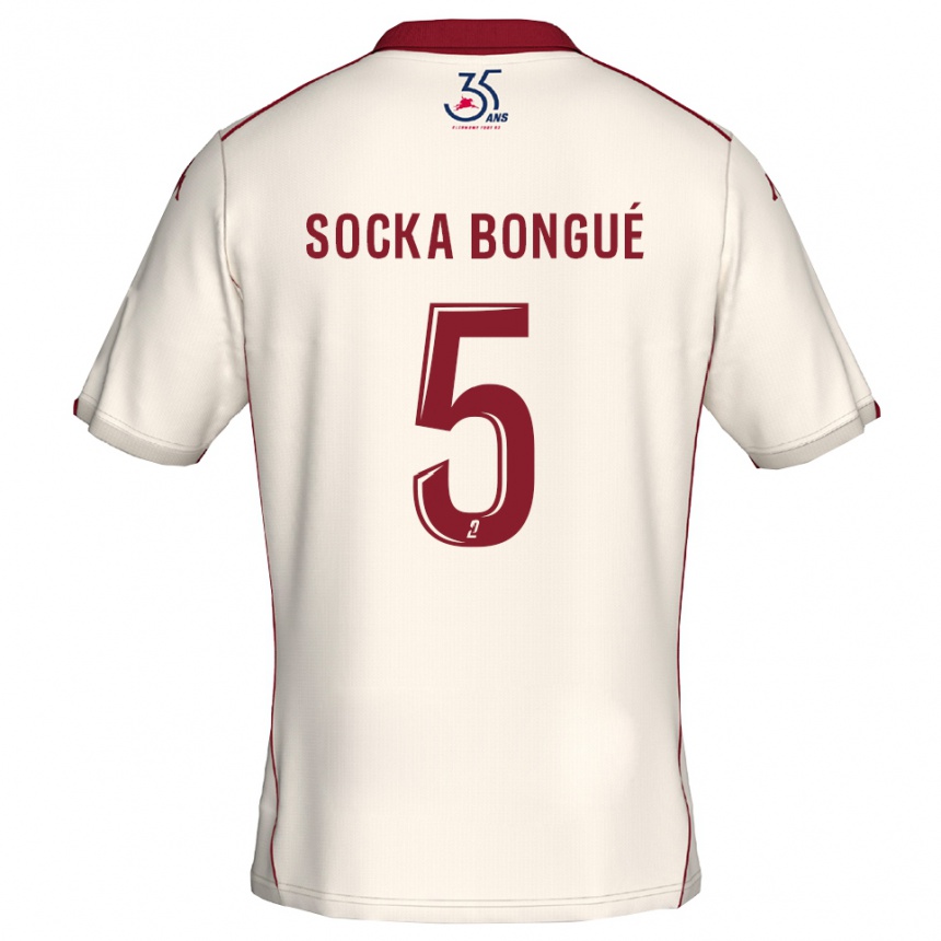 גברים כדורגל Loïc Socka Bongué #5 לבן בורדו הרחק ג'רזי 2025/26