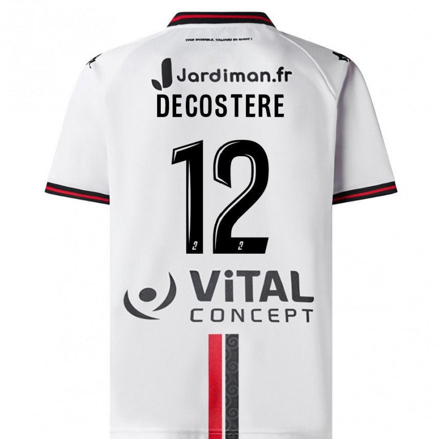 גברים כדורגל Morgane Decostere #12 לבן אדום הרחק ג'רזי 2025/26