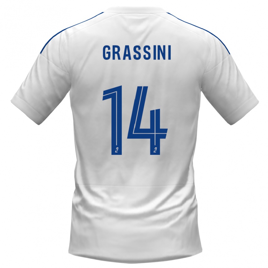 גברים כדורגל Romeo Grassini #14 לבן כחול הרחק ג'רזי 2025/26