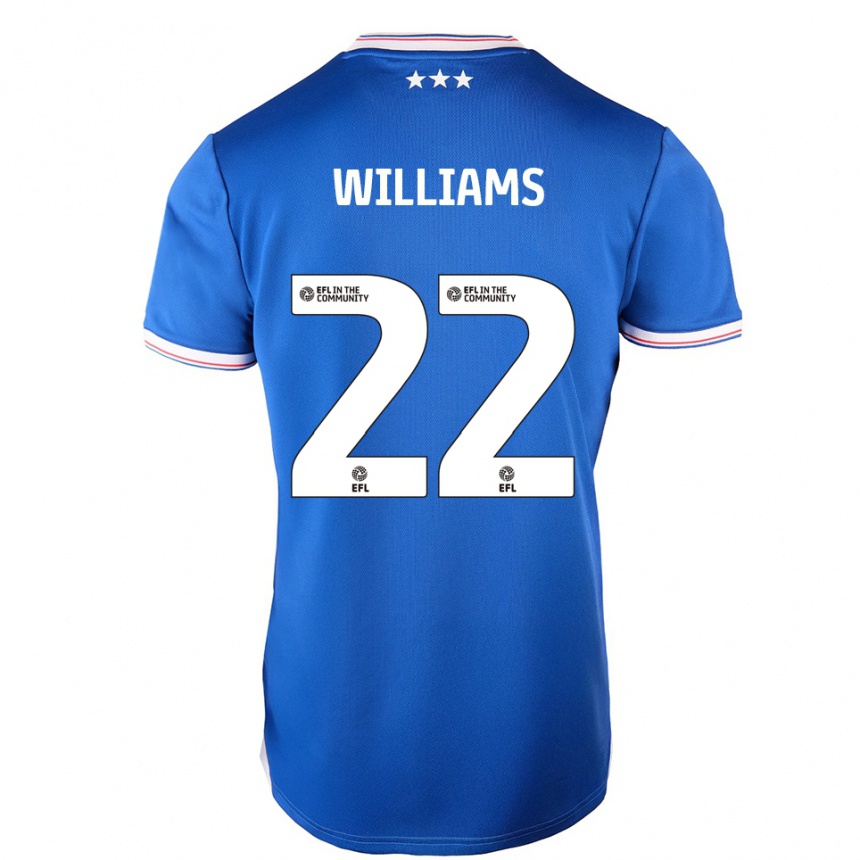 נשים כדורגל Evie Williams #22 כחול לבן ג'רזי ביתית 2025/26 נשים כדורגל Evie Williams #22 כחול לבן ג'רזי ביתית 2025/26