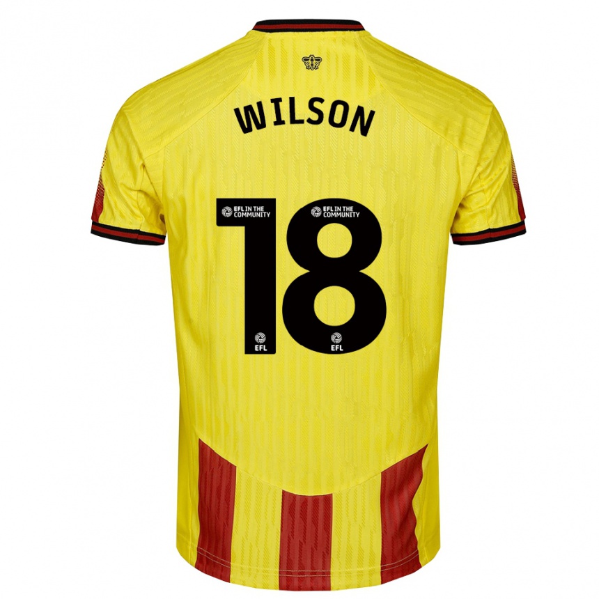 נשים כדורגל Poppy Wilson #18 צהוב אדום ג'רזי ביתית 2025/26