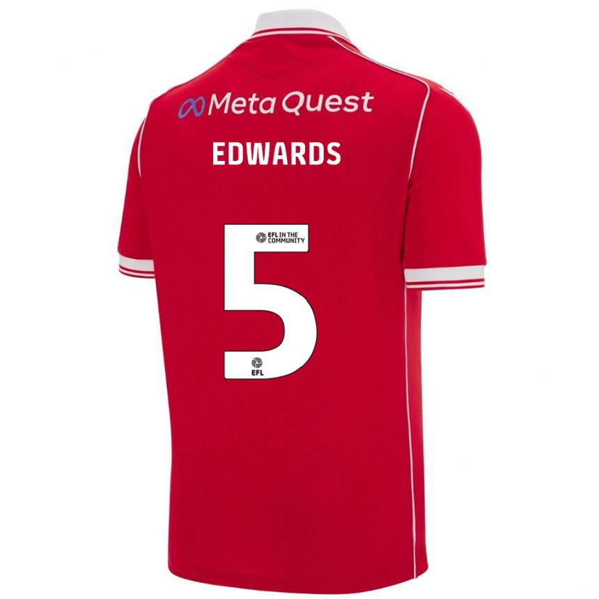 נשים כדורגל Dafydd Edwards #5 אדום לבן ג'רזי ביתית 2025/26