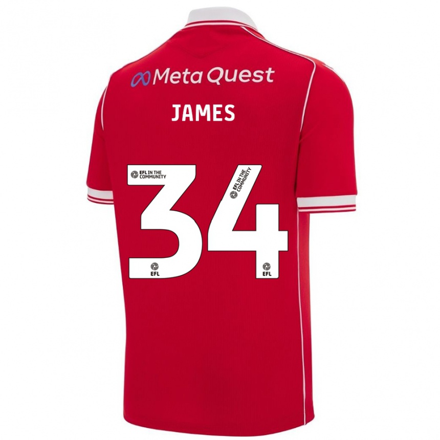 נשים כדורגל אהרון ג'יימס #34 אדום לבן ג'רזי ביתית 2025/26