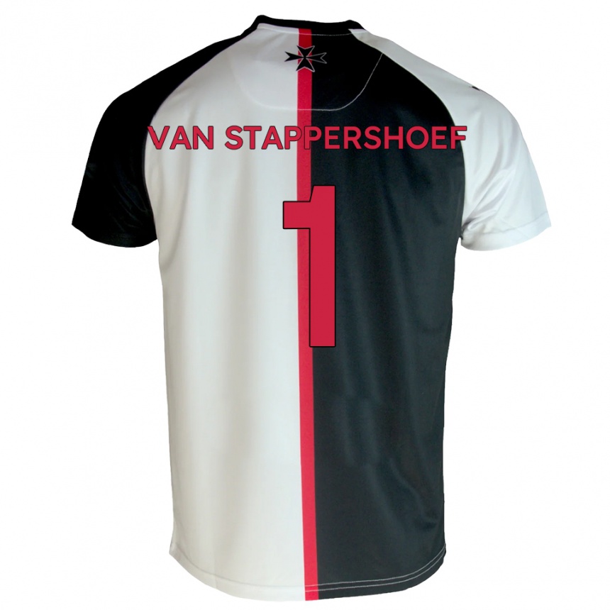 נשים כדורגל Jordi Van Stappershoef #1 לבן שחור ג'רזי ביתית 2025/26