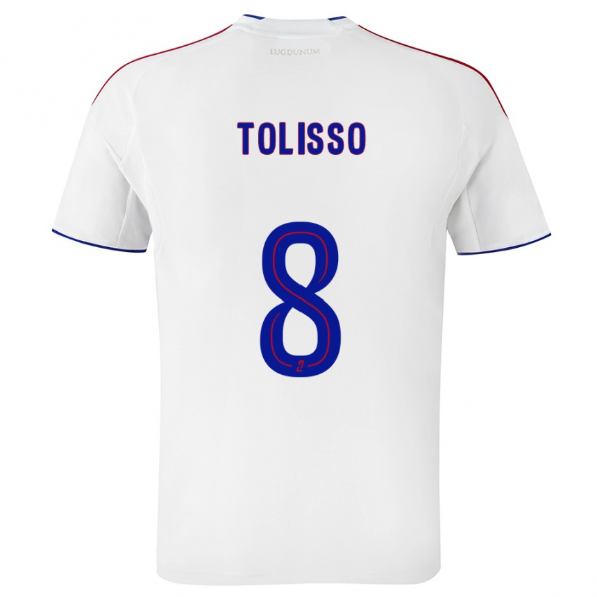 נשים כדורגל קורנטין טוליסו #8 לבן אדום ג'רזי ביתית 2025/26