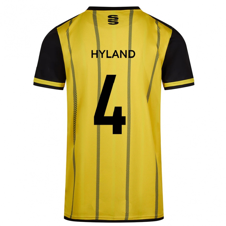 נשים כדורגל Mia Hyland #4 צהוב שחור הרחק ג'רזי 2025/26