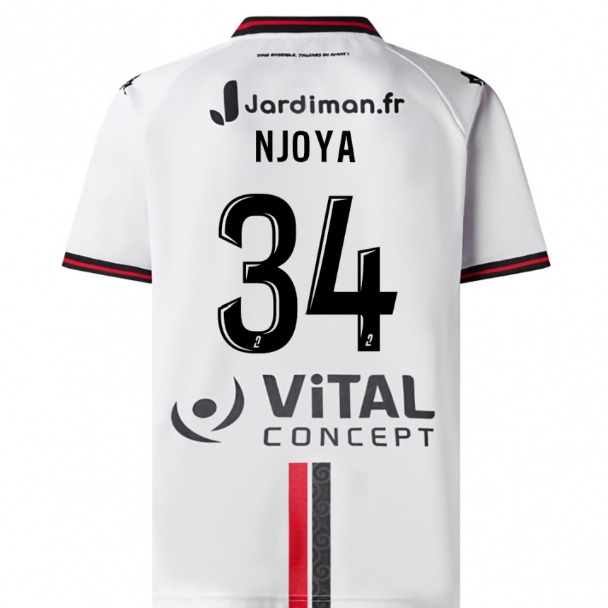 נשים כדורגל Youssef Njoya #34 לבן אדום הרחק ג'רזי 2025/26