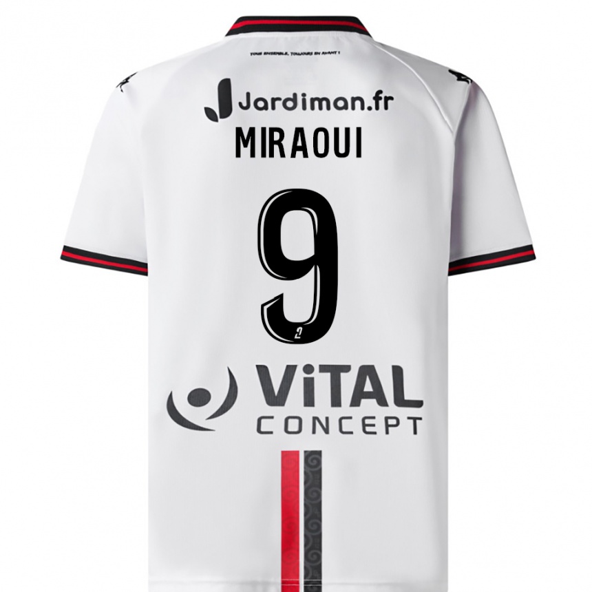 נשים כדורגל Ilias Miraoui #9 לבן אדום הרחק ג'רזי 2025/26