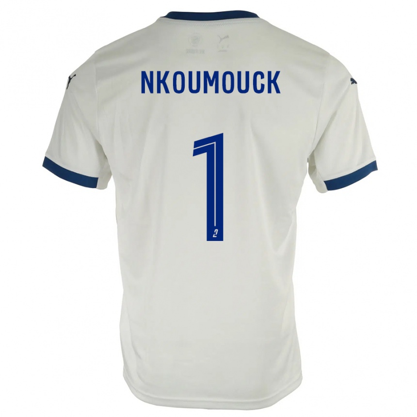 נשים כדורגל Marc-Anthony Nkoumouck #1 לבן כחול הרחק ג'רזי 2025/26